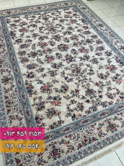 فرش طرح بهشت کرم سرمه ای